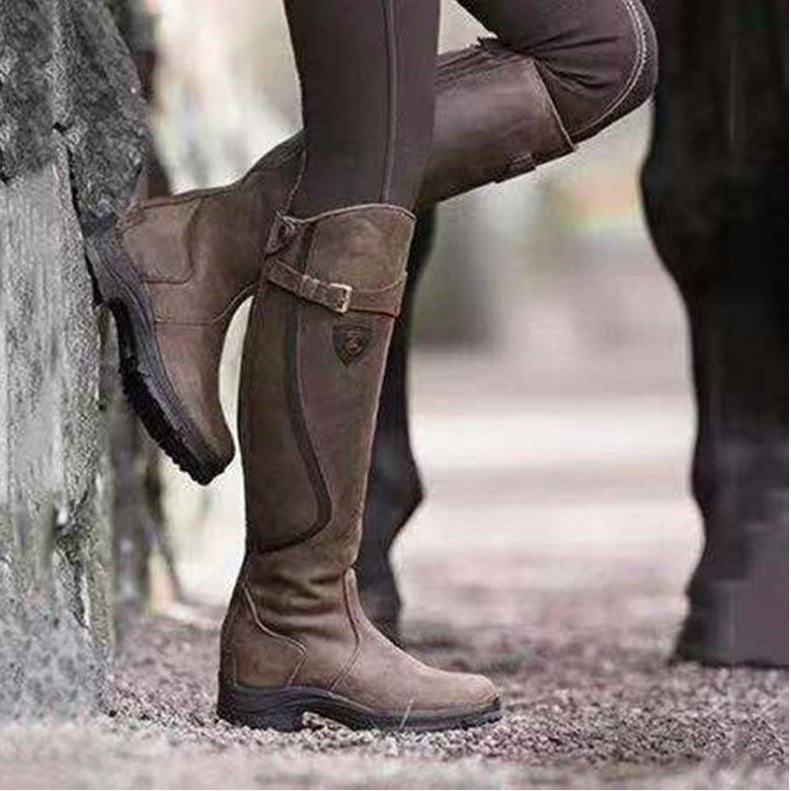 Amos | Womens Knee High Riding Buckle Equestrian Retro Boots - 1