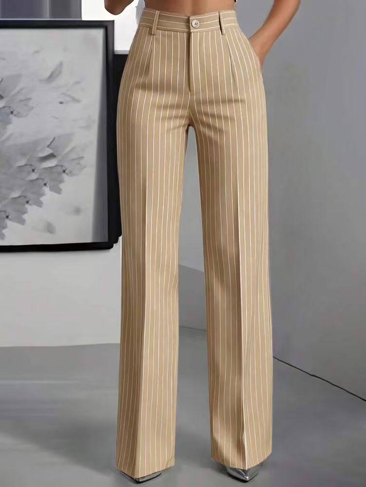 Briony | Womens Work Wide Leg High Waisted Striped Trousers - 9