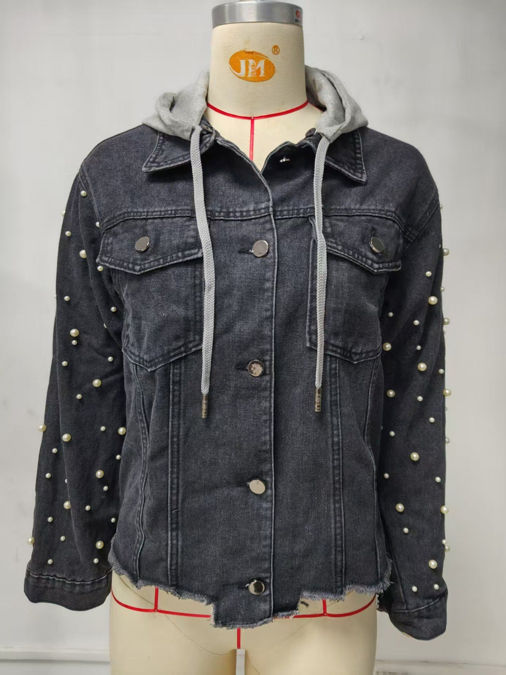 Cordelia | Womens Hooded Beaded Denim Jacket