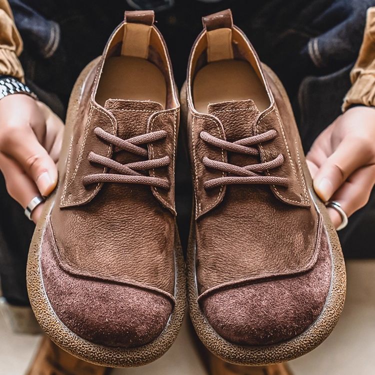 Emmett | Mens Leather Lace Up Casual Retro Low Top Boots - 1