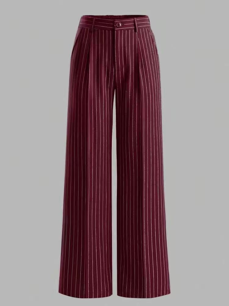 Briony | Womens Work Wide Leg High Waisted Striped Trousers - 2