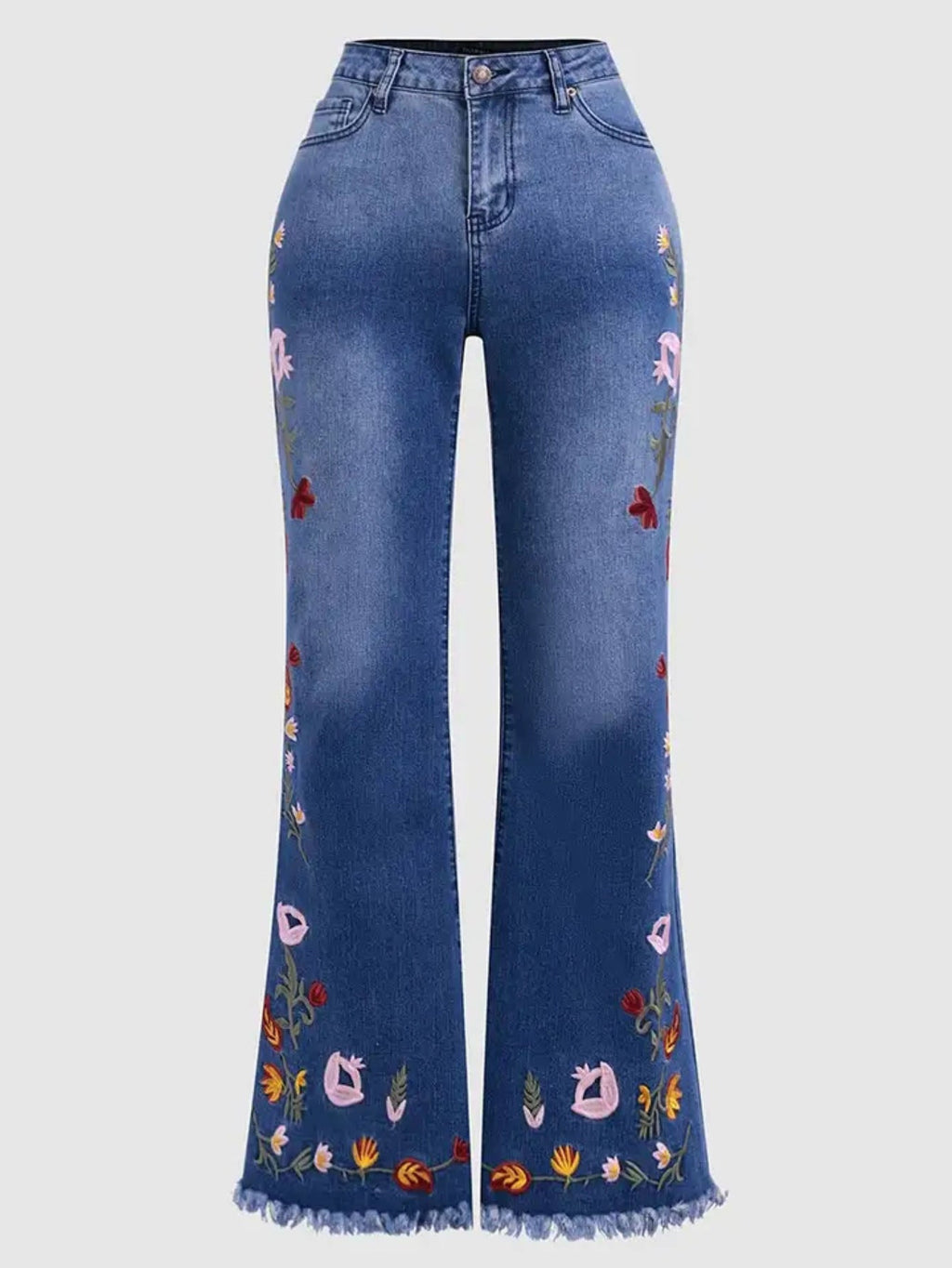 Sylvie | Womens Jeans Flare High Waisted Embroidered Stretch Denim
