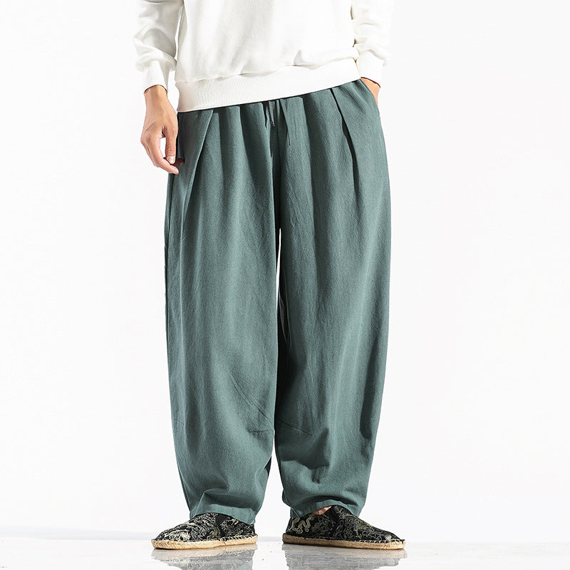 Torin | Mens Wide Leg Linen Loose Casual Cotton Trousers - 9