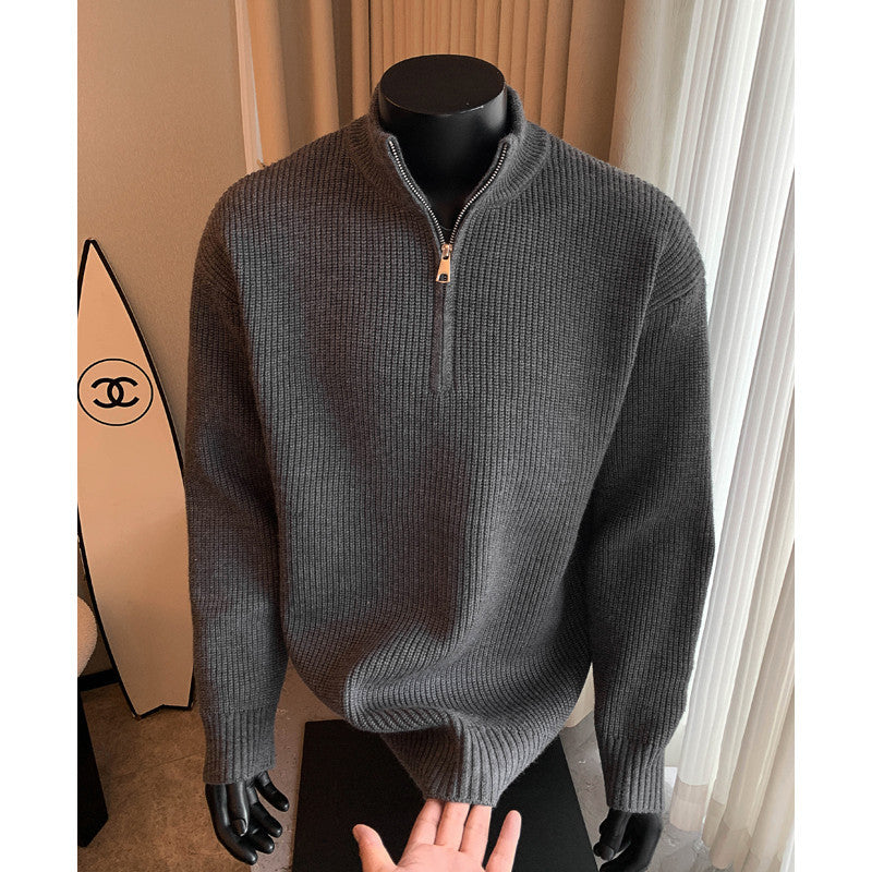 Evander | Mens Knitted Wool Half Zip Long Sleeve Jumper - 1