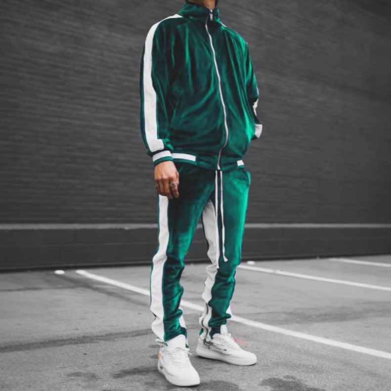 Anouk | Mens Tracksuit Velvet Two Piece Set Jacket Joggers Loungewear