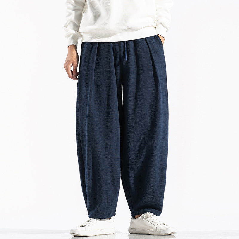 Torin | Mens Wide Leg Linen Loose Casual Cotton Trousers - 8