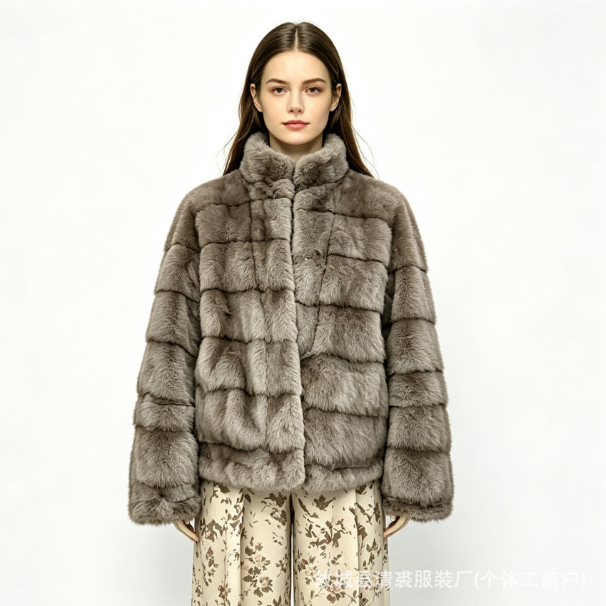 Cyrus | Womens Faux Fur Coat Mink Stand Collar Short Winter Coat