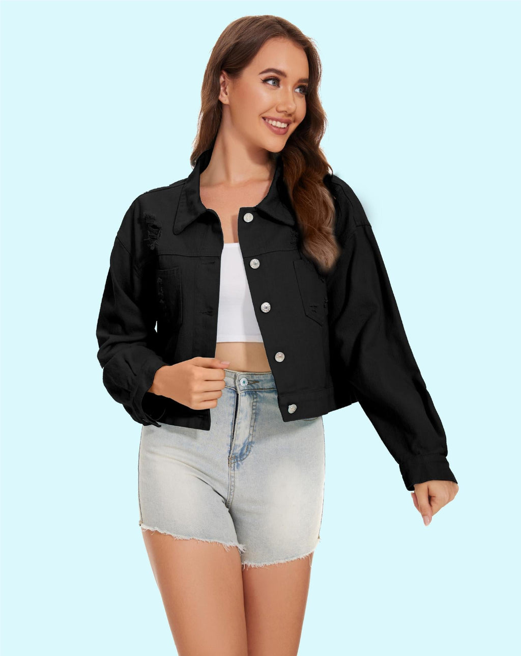 Genevieve | Womens Distressed Fringe Denim Jacket
