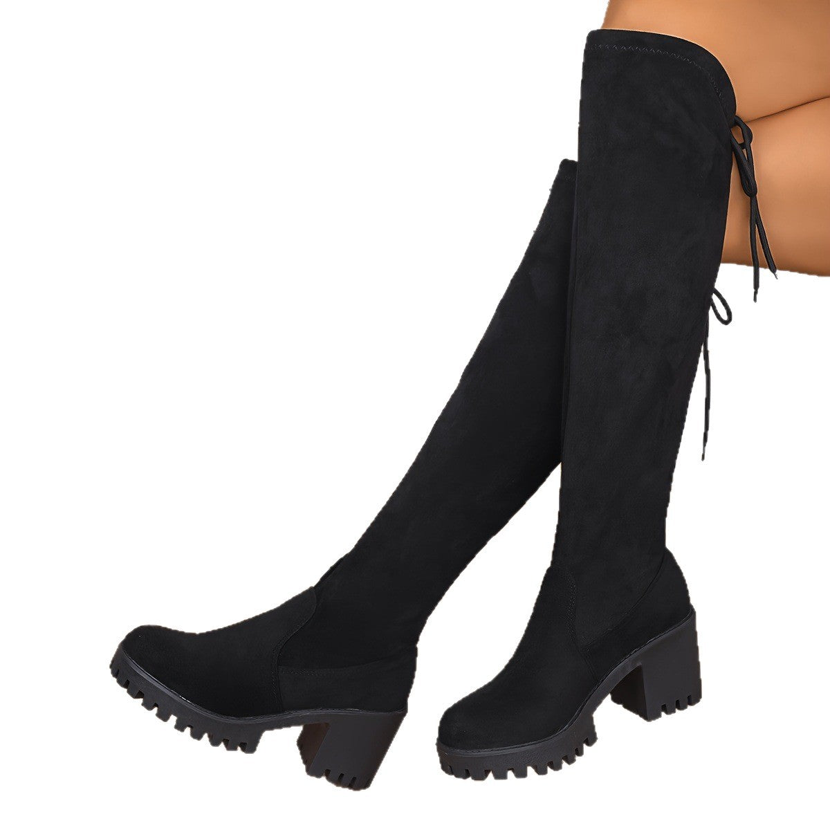 Greta | Mens Knee High Black Lace Up Outdoor Boots - 5