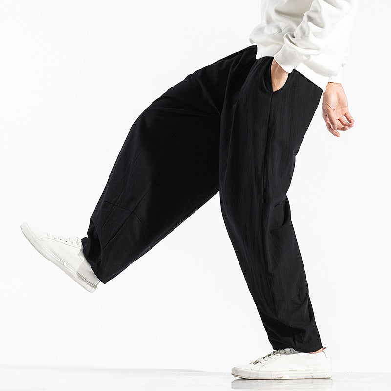 Torin | Mens Wide Leg Linen Loose Casual Cotton Trousers - 4