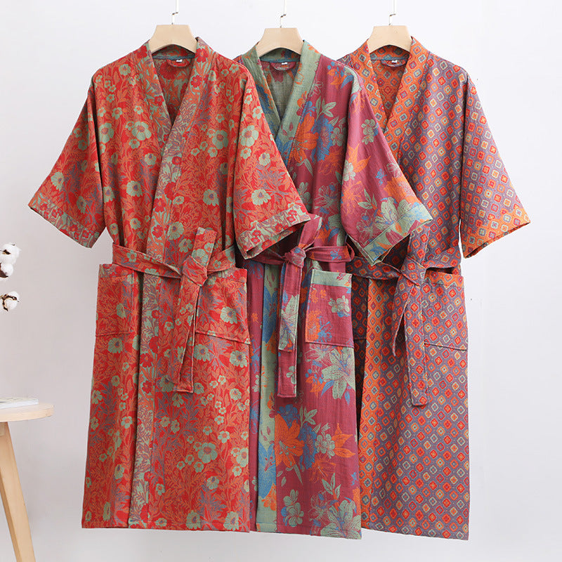 Petra | Womens Dressing Gown Cotton Gauze Bathrobe Robe