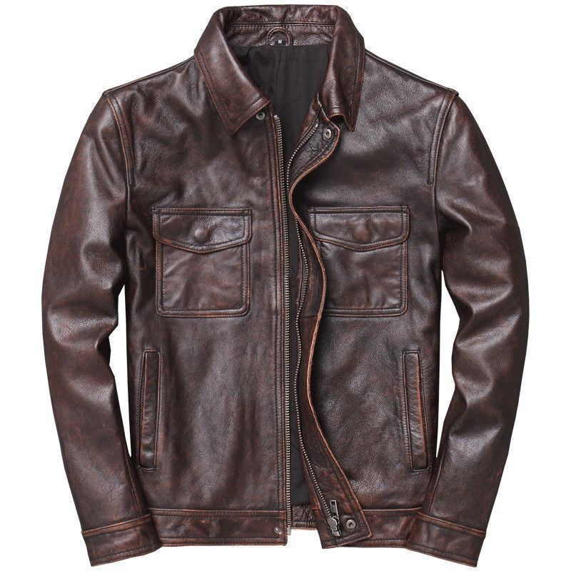 Garrick | Mens Leather Jacket Stand Collar Motorcycle Biker Jacket - 13