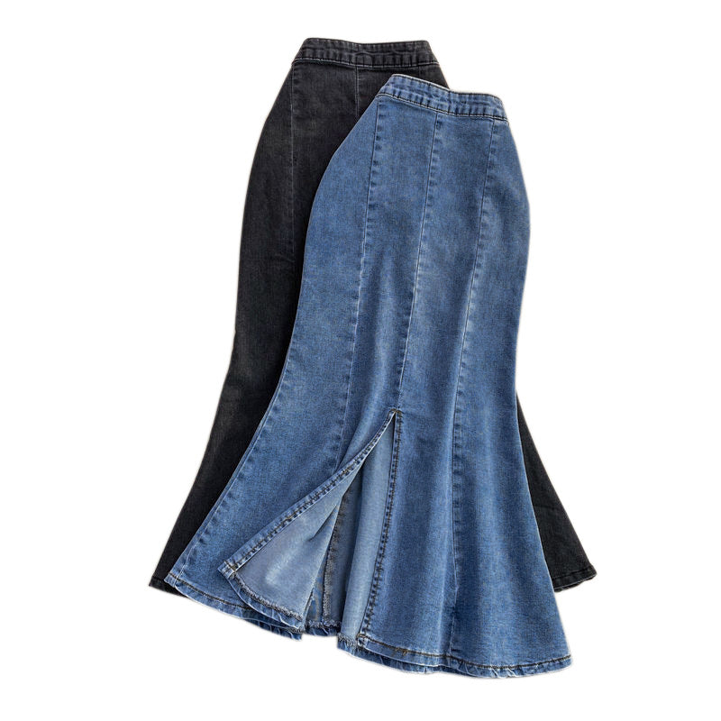 Edmund | Womens Denim Skirt Fishtail Split High Waisted Midi Skirt