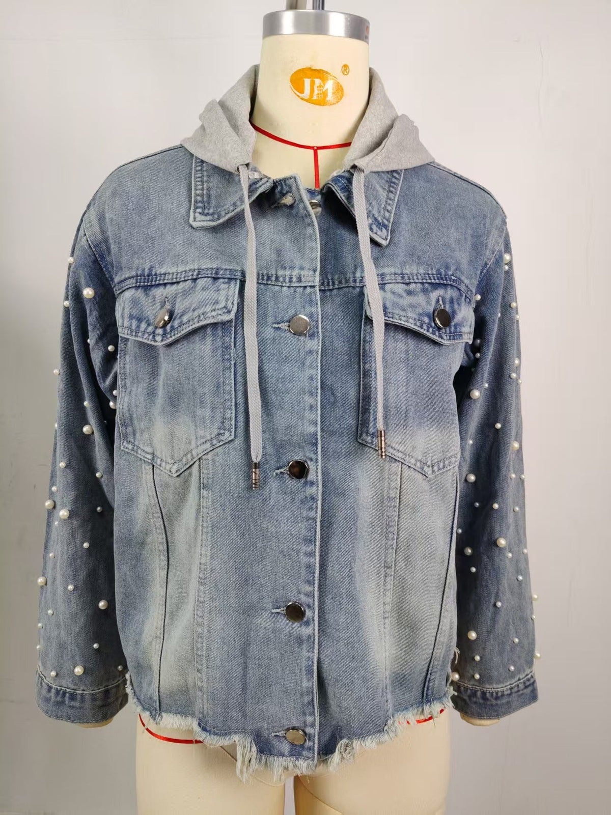 Cordelia | Womens Hooded Beaded Denim Jacket