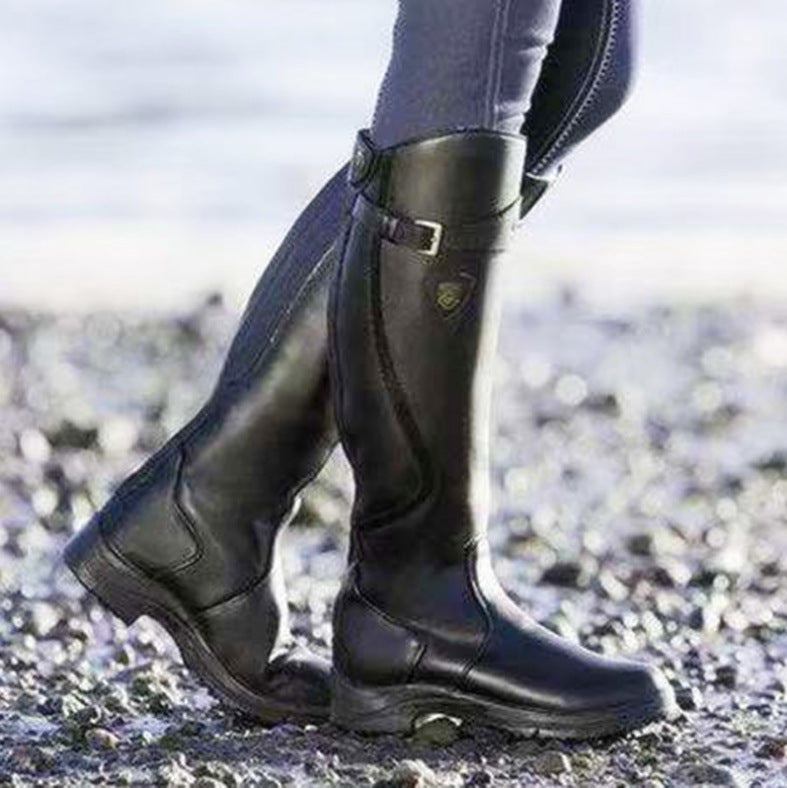 Amos | Womens Knee High Riding Buckle Equestrian Retro Boots - 7