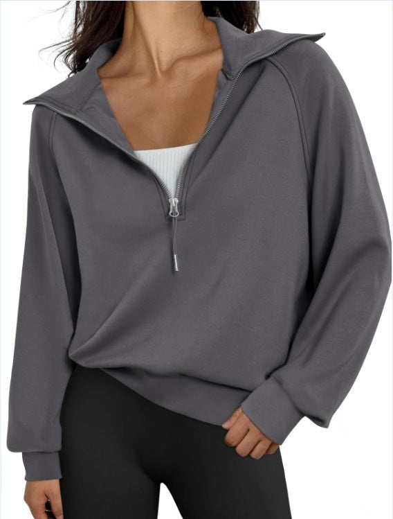 Fenella | Womens Yoga Top Long Sleeve Half Zip Stand Collar Running Fitness Top