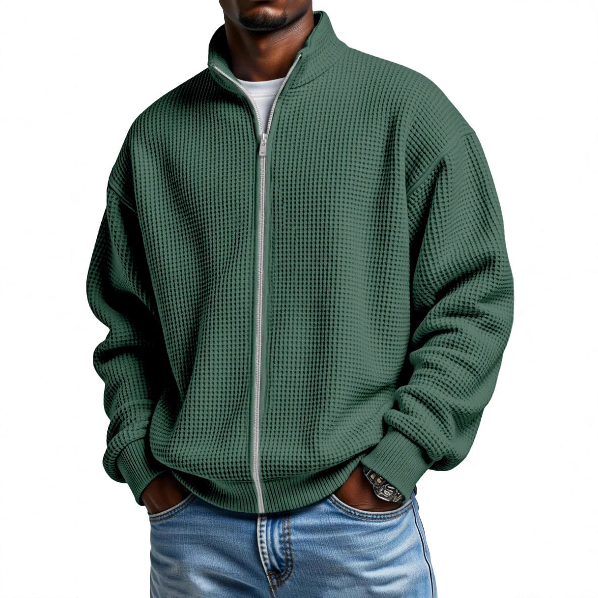 Ivor | Mens Waffle Jacket Stand Collar Zip Up Casual Jacket