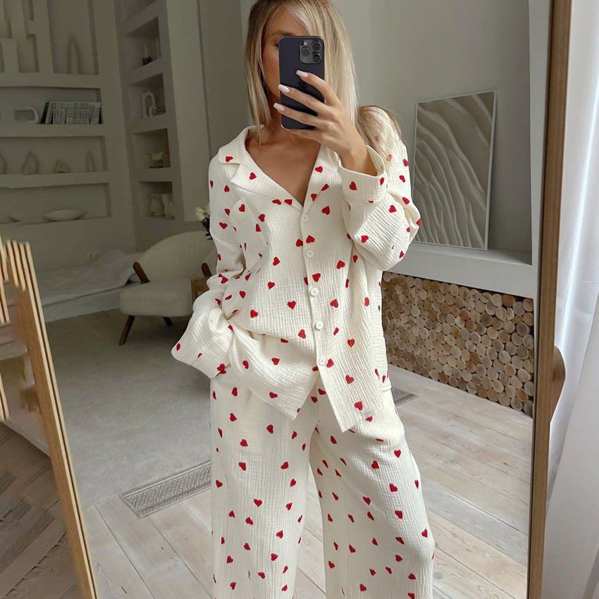 Delphine | Womens Cotton Pyjamas Heart Print Loungewear Set