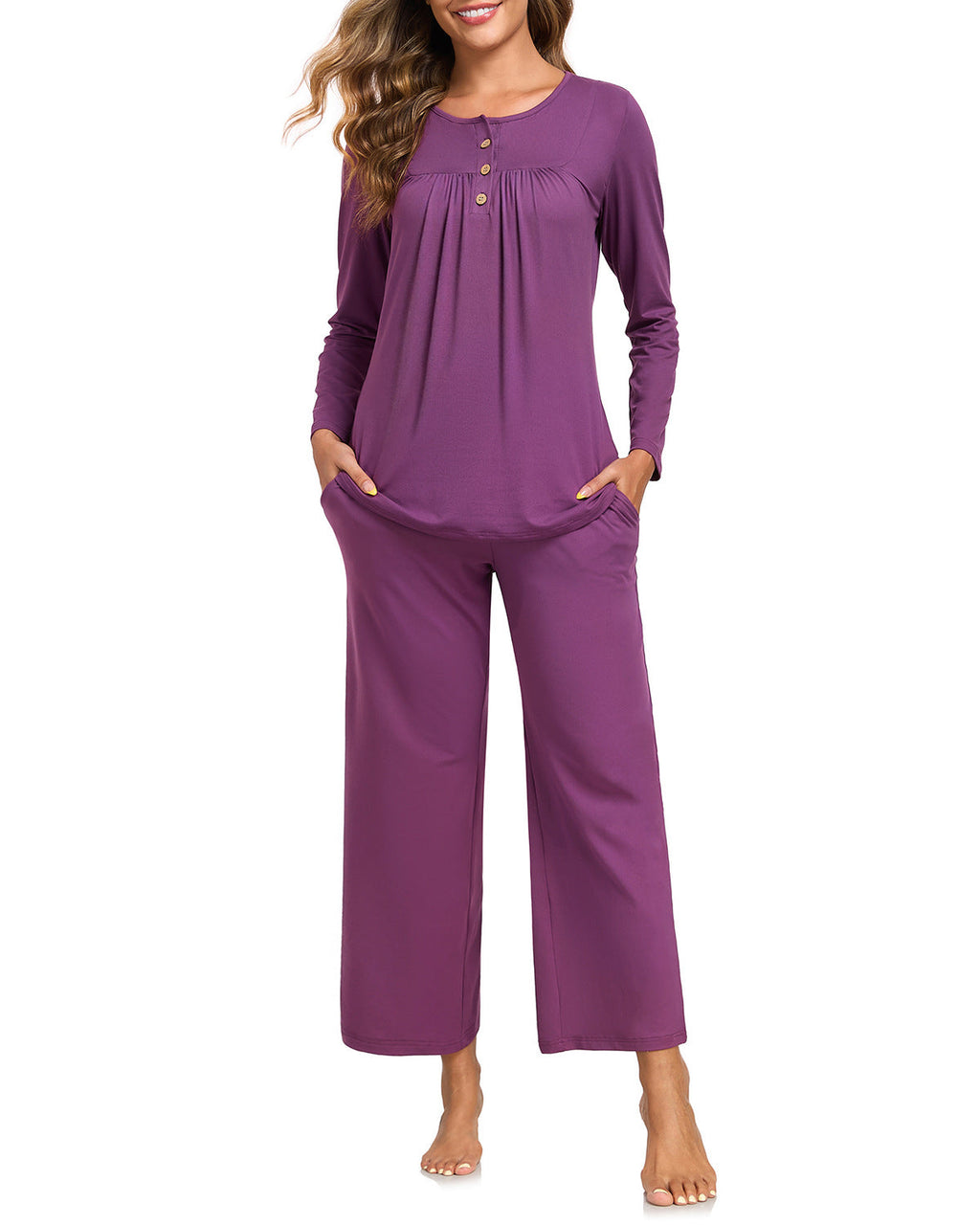 Harriet | Womens Long Sleeve Pyjama Set With Pockets Loungewear