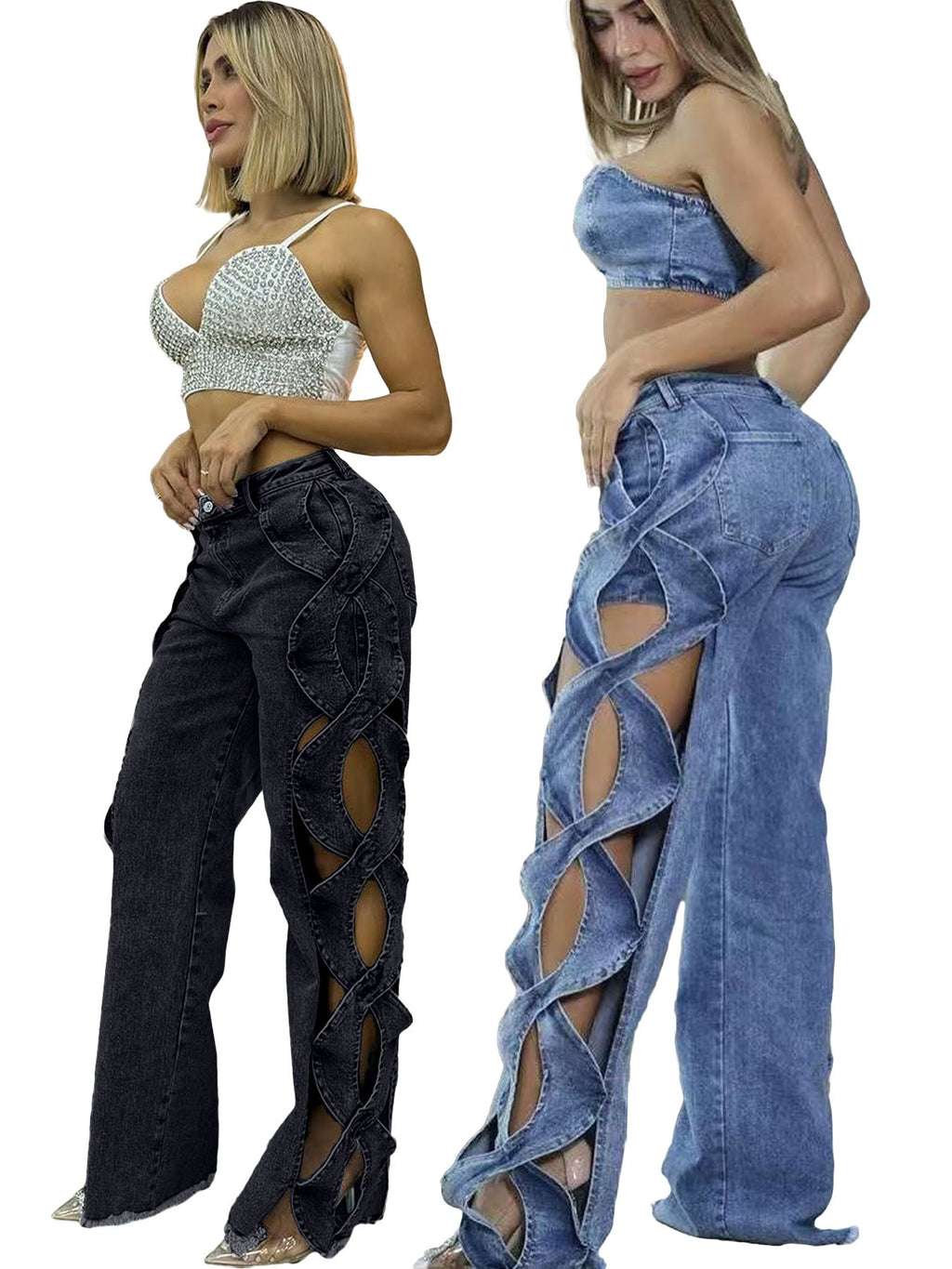 Talia | Womens Jeans Patchwork High Waisted Denim