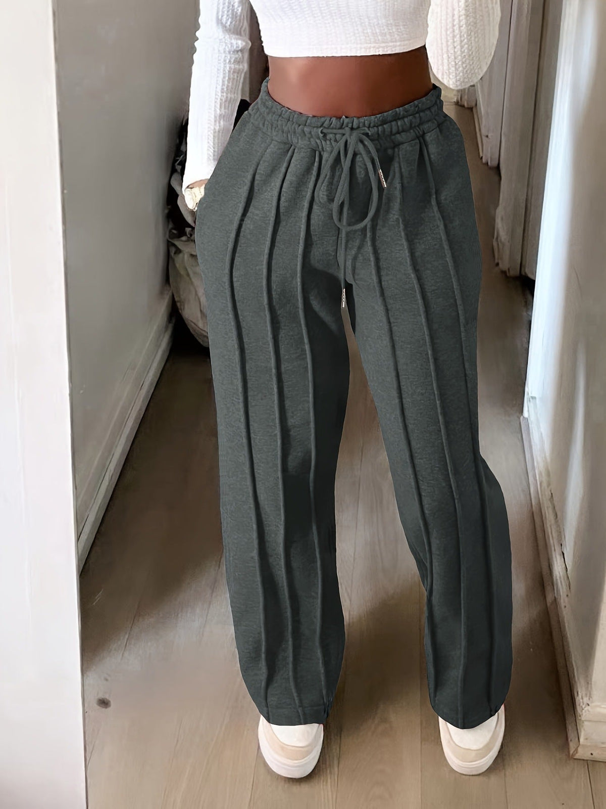 Judd | Womens Wide Leg High Waisted Pleated Palazzo Casual Trousers - 7