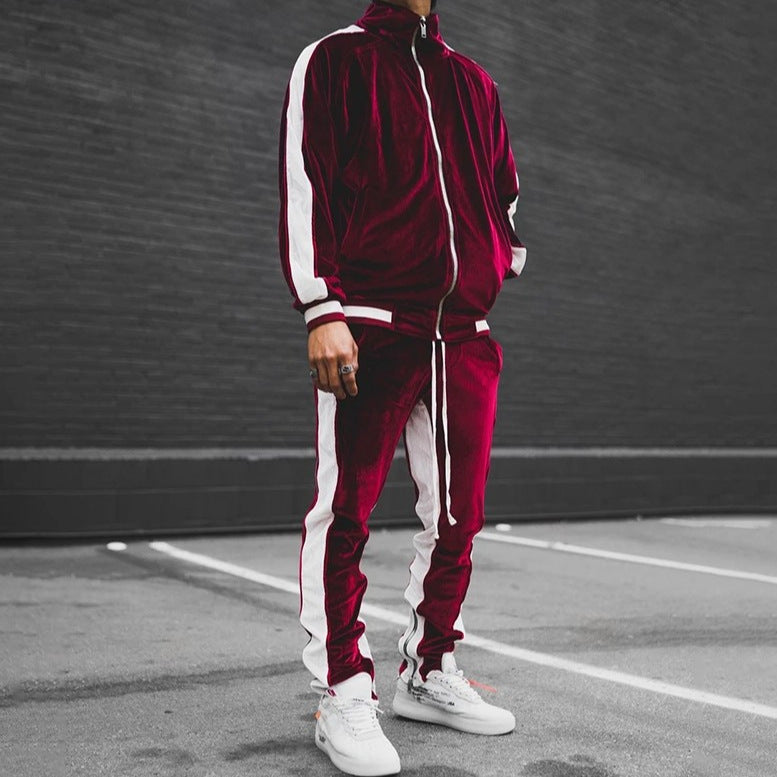 Anouk | Mens Tracksuit Velvet Two Piece Set Jacket Joggers Loungewear