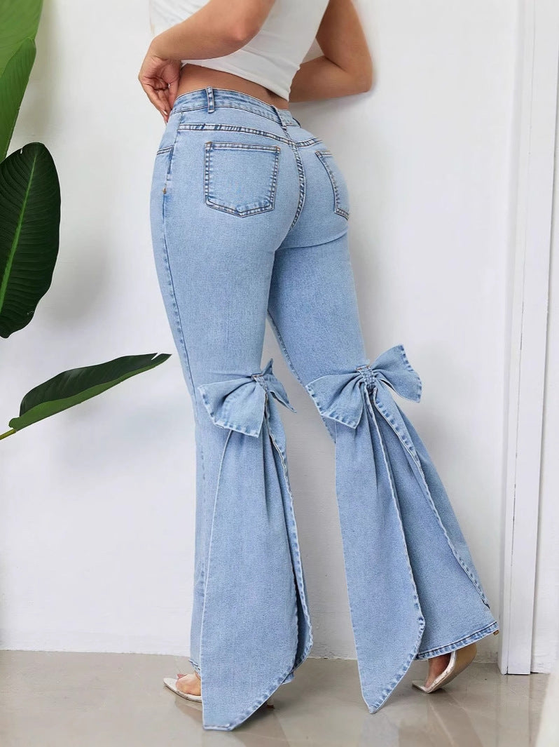 Imogen | Womens Jeans Flare High Waisted Bow Wide Leg Denim