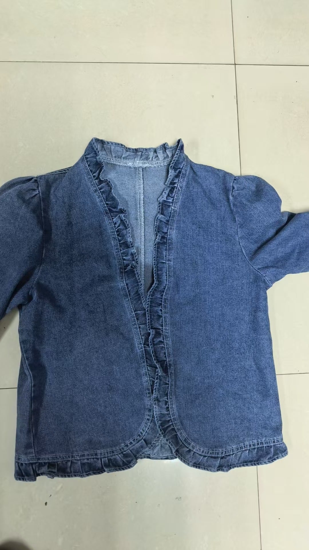 Delphine | Womens Ruffle Cropped Denim Jacket