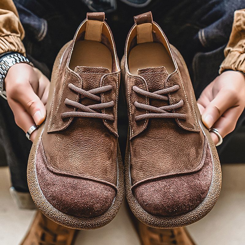 Emmett | Mens Leather Lace Up Casual Retro Low Top Boots - 7