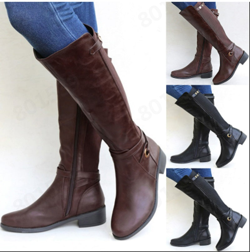 Juniper | Womens Knee High Chunky Heel Side Zip Boots - 1