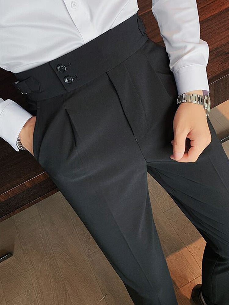Lachlan | Mens Trousers Slim Fit Straight Leg High Waisted Smart Casual Pants