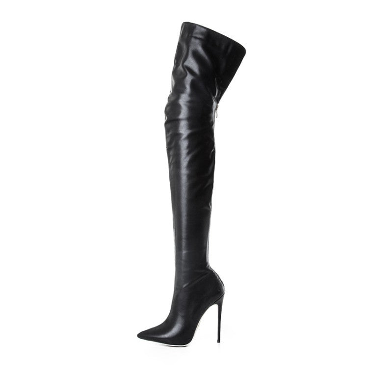 Camilla | Womens Knee High Heeled Pointed Toe Leather Long Boots - 2