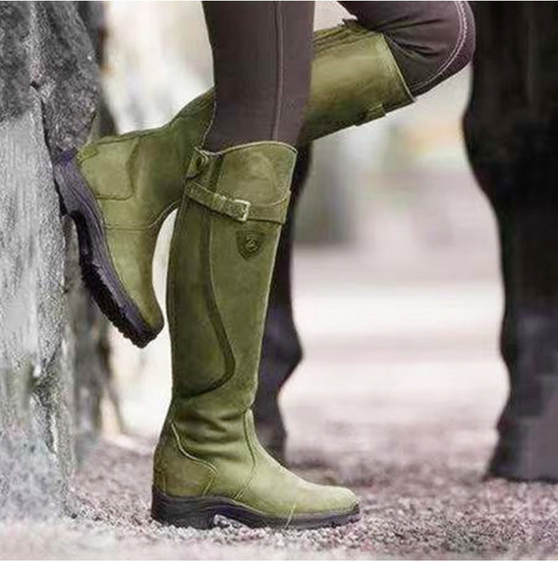 Amos | Womens Knee High Riding Buckle Equestrian Retro Boots - 6