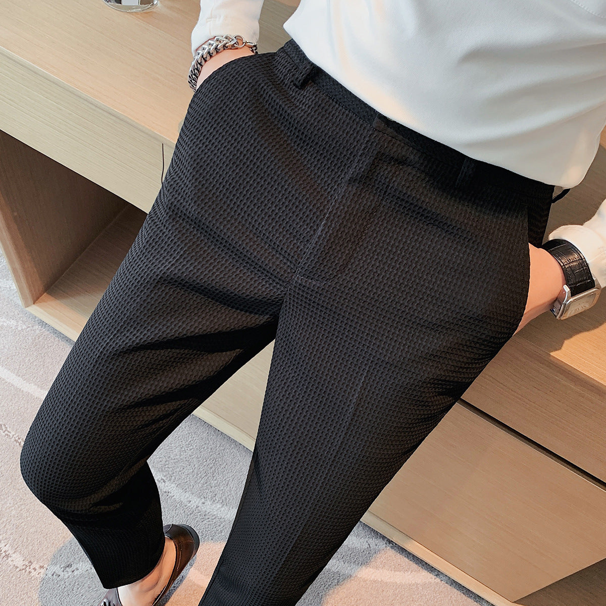 Nadia | Mens Slim Fit Tapered Business Formal Trousers - 6