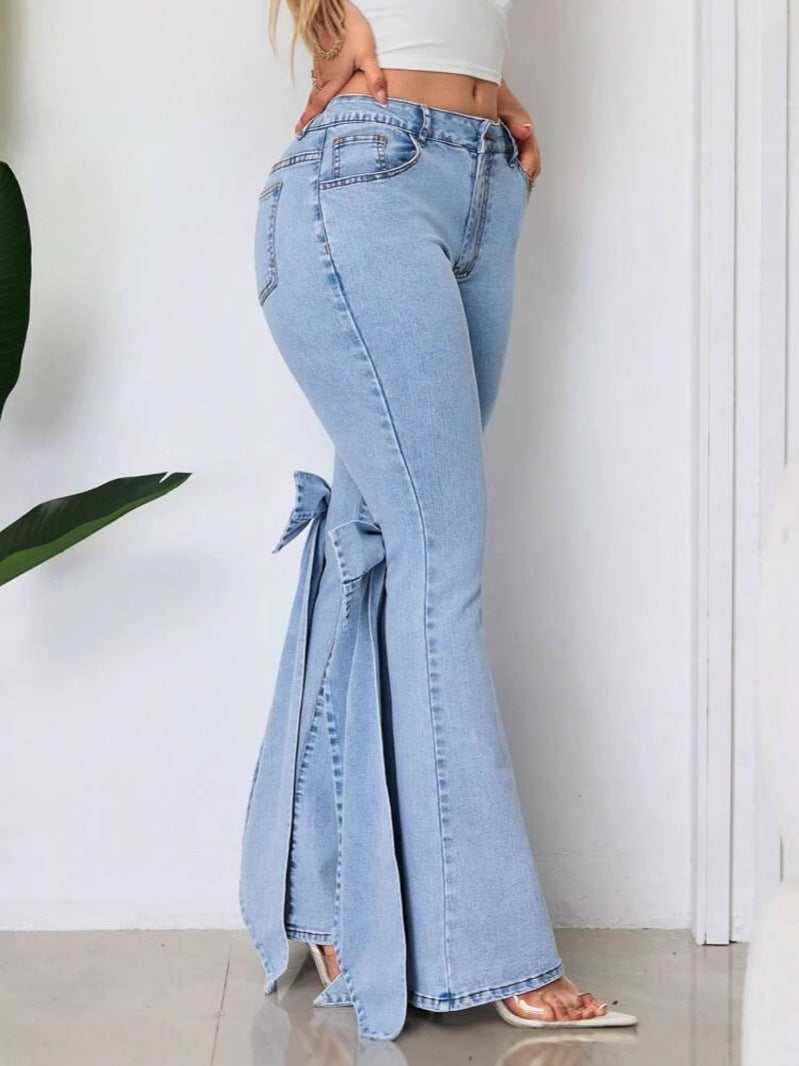 Imogen | Womens Jeans Flare High Waisted Bow Wide Leg Denim
