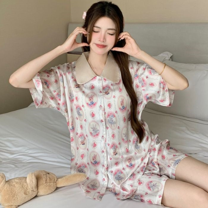 Odette | Womens Short Sleeve Satin Pyjama Set