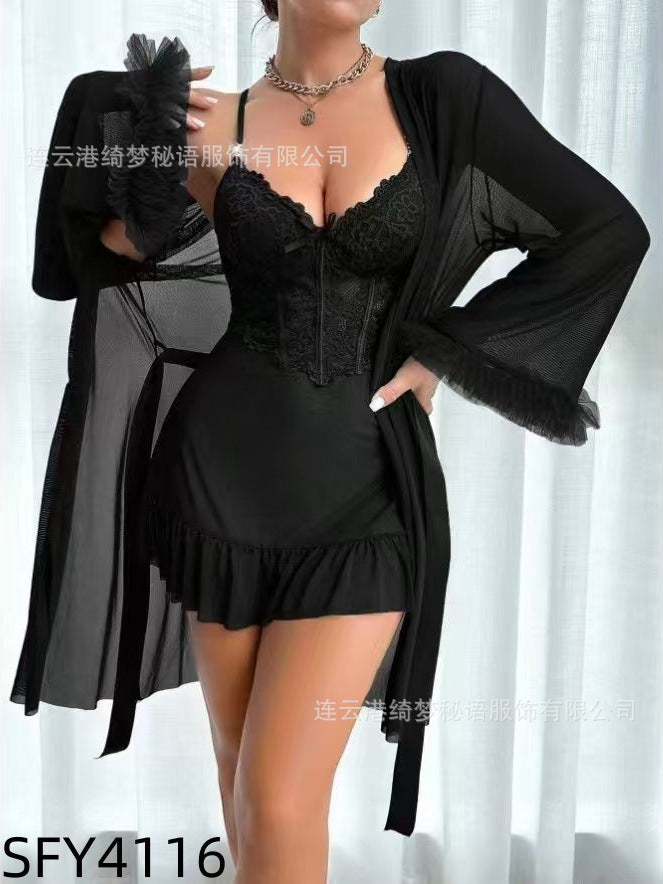 Horatio | Womens Lace Sheer Nightgown Lingerie Loungewear Nightdress Nightwear - 5