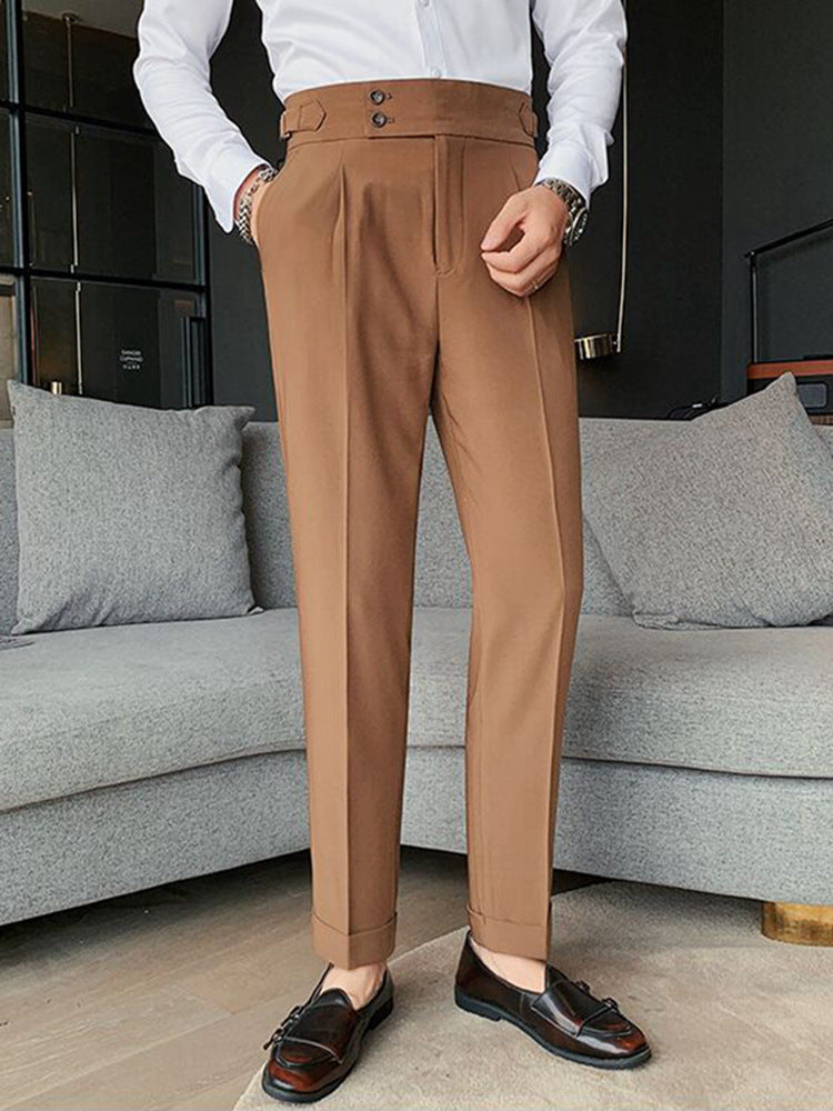 Lachlan | Mens Trousers Slim Fit Straight Leg High Waisted Smart Casual Pants