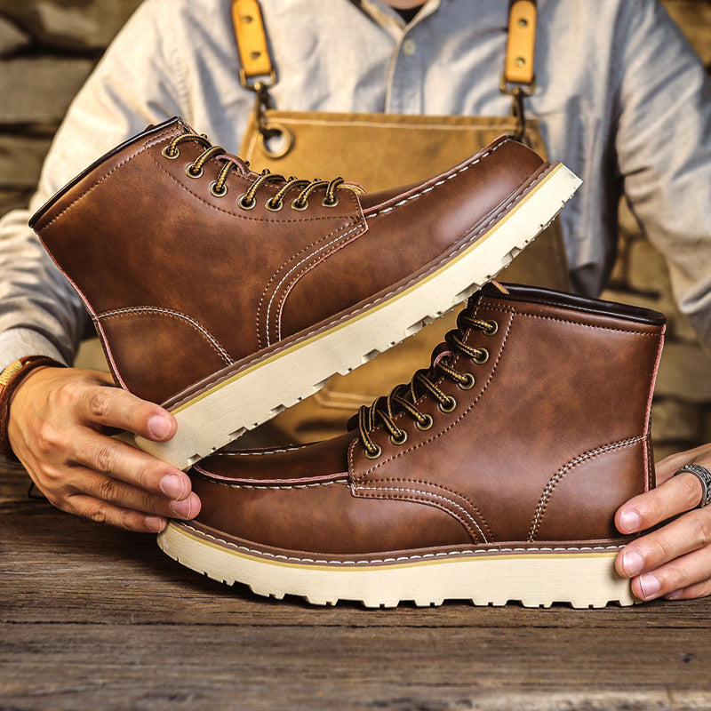 Florian | Mens Leather Work Boots Retro Motorcycle British Style Boots - 2