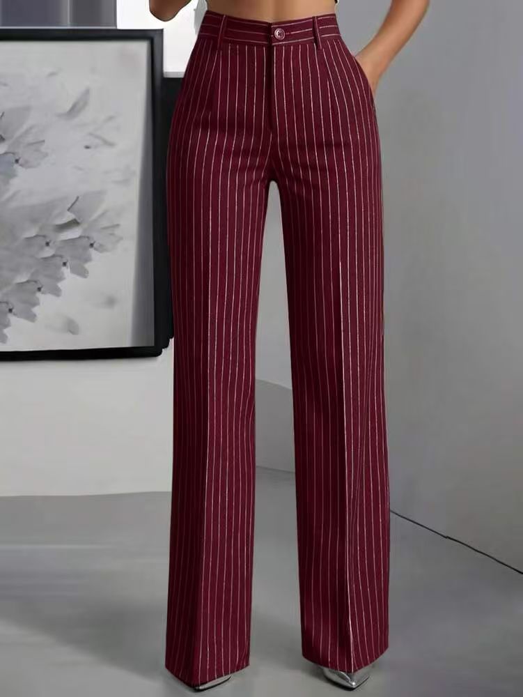 Briony | Womens Work Wide Leg High Waisted Striped Trousers - 1