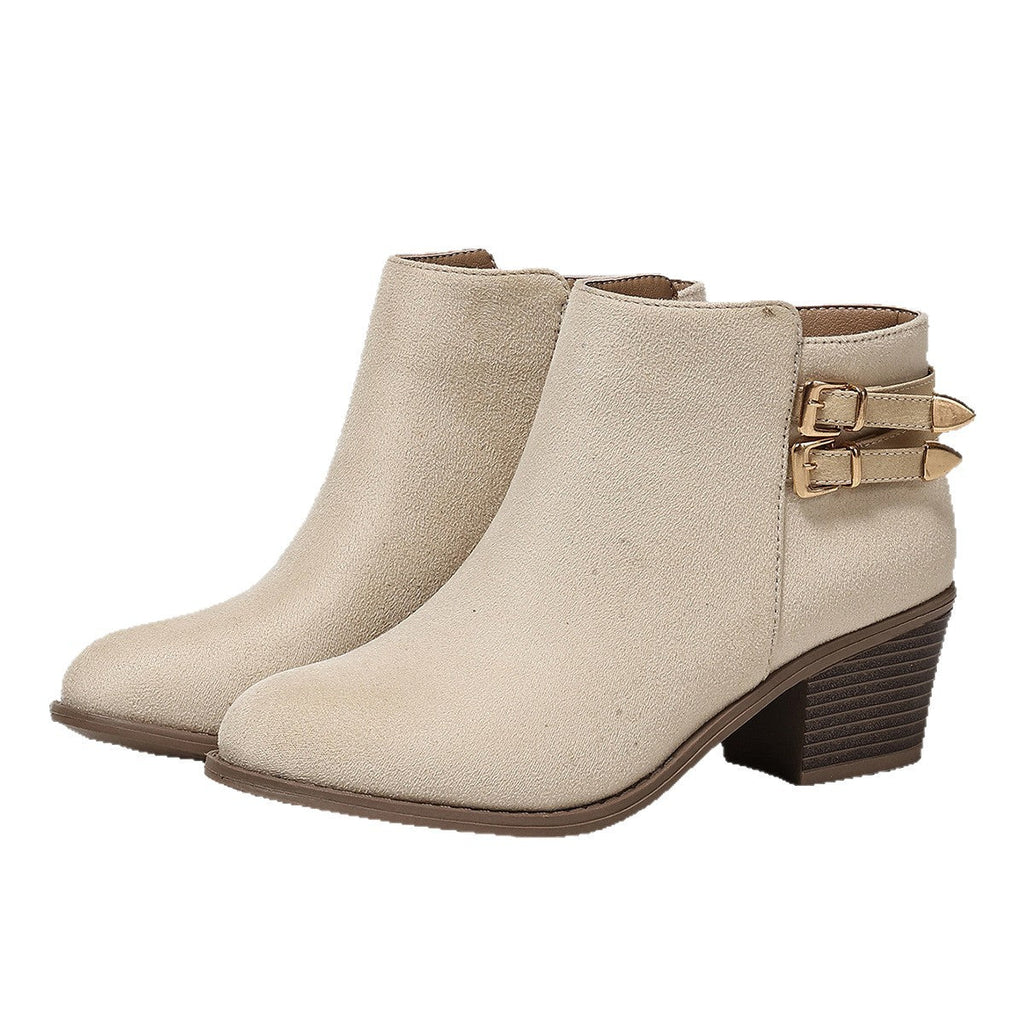 Conrad | Womens Western Boots Chunky Heel Round Toe Buckle Ankle Boots