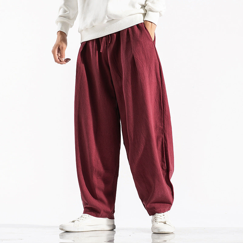 Torin | Mens Wide Leg Linen Loose Casual Cotton Trousers - 1