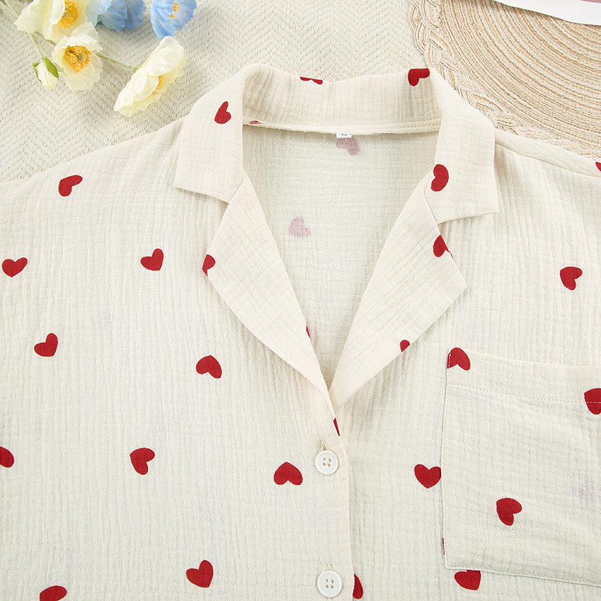 Delphine | Womens Cotton Pyjamas Heart Print Loungewear Set