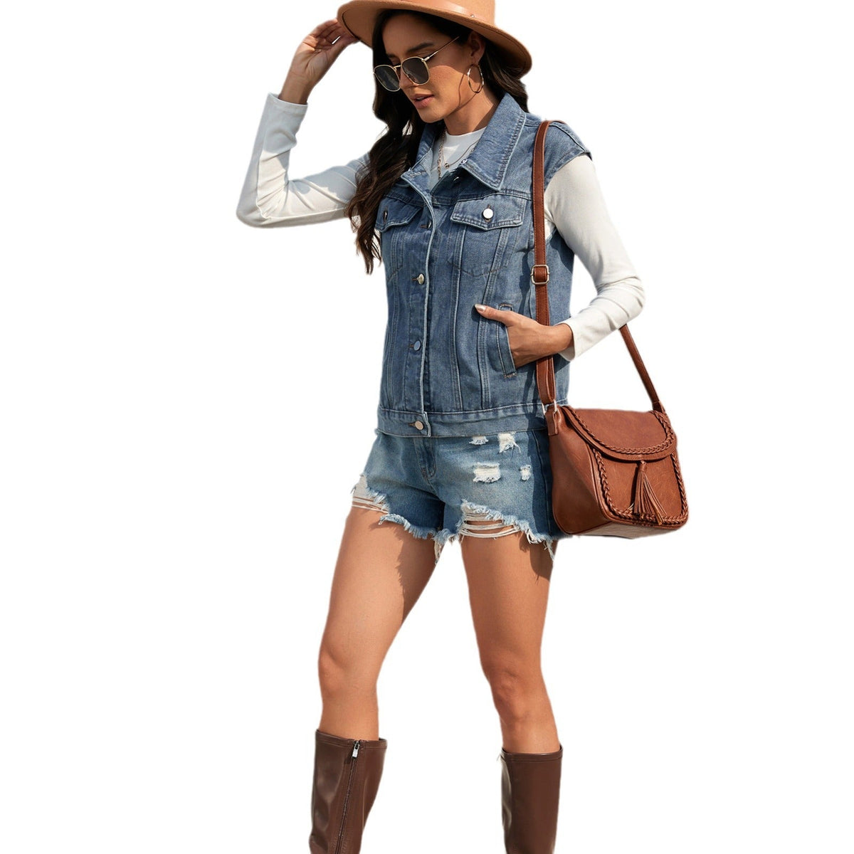 Genevieve | Womens Hooded Denim Gilet