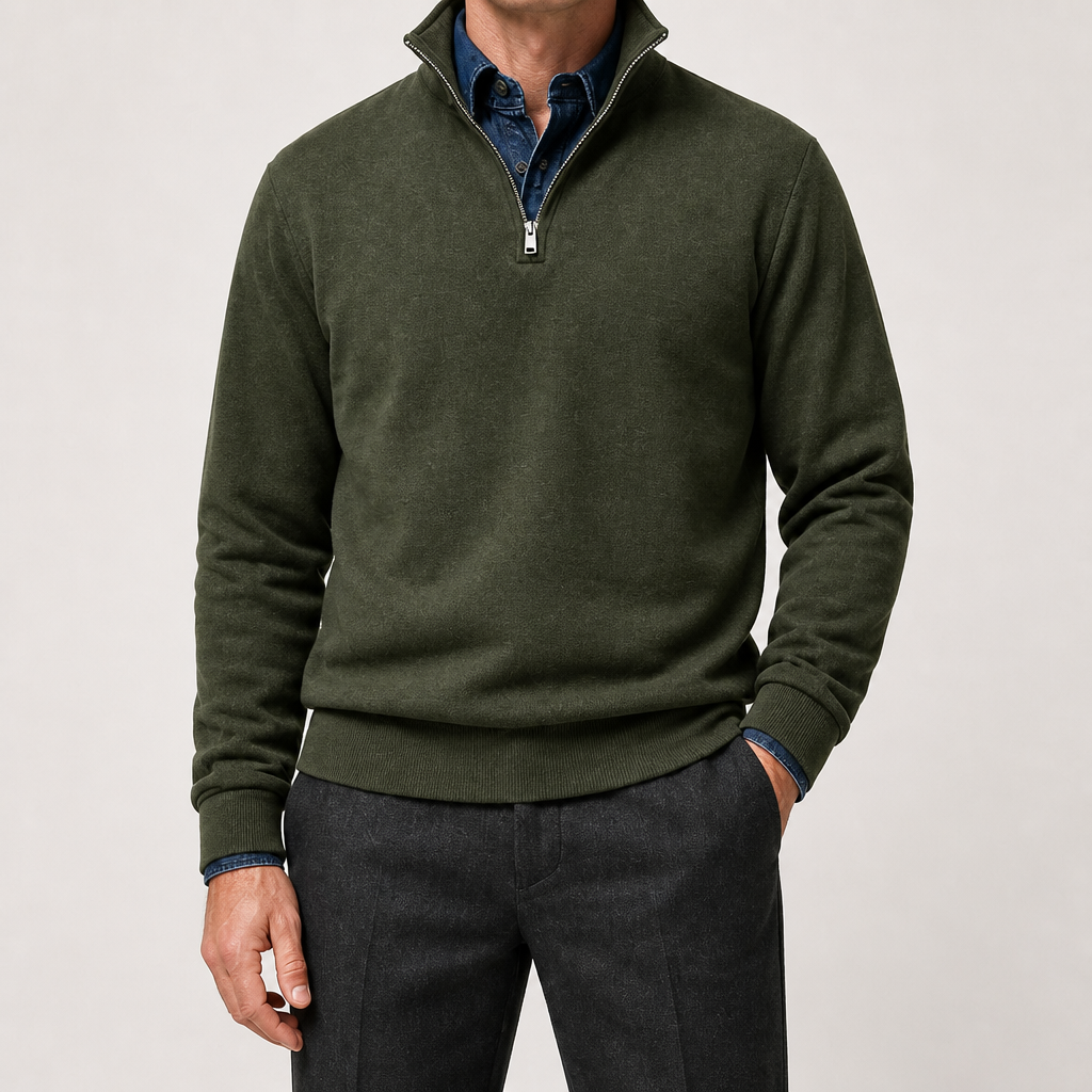 Abel | Half Zip Fleece Mens Sweatshirt, Army Green