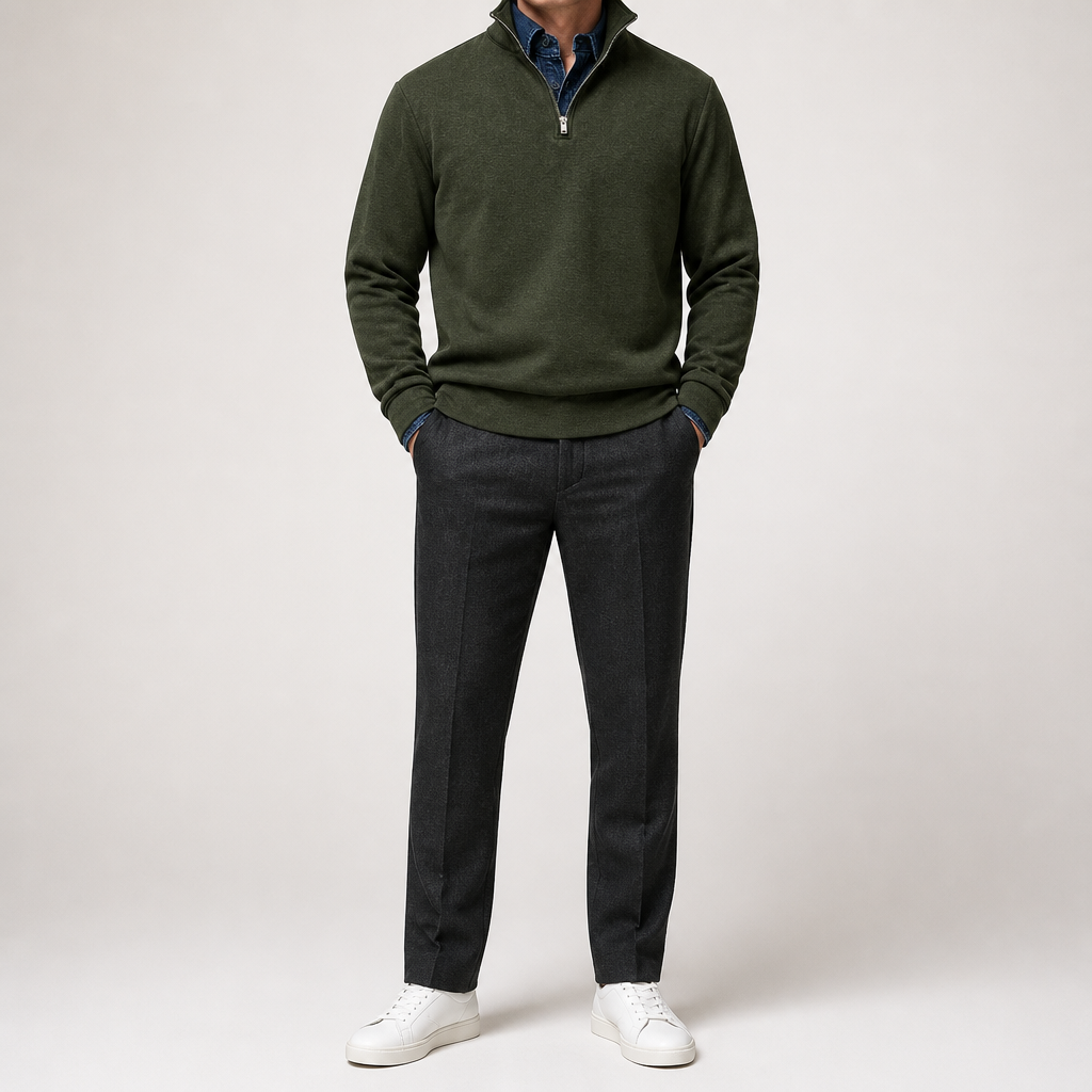 Abel | Half Zip Fleece Mens Sweatshirt, Army Green