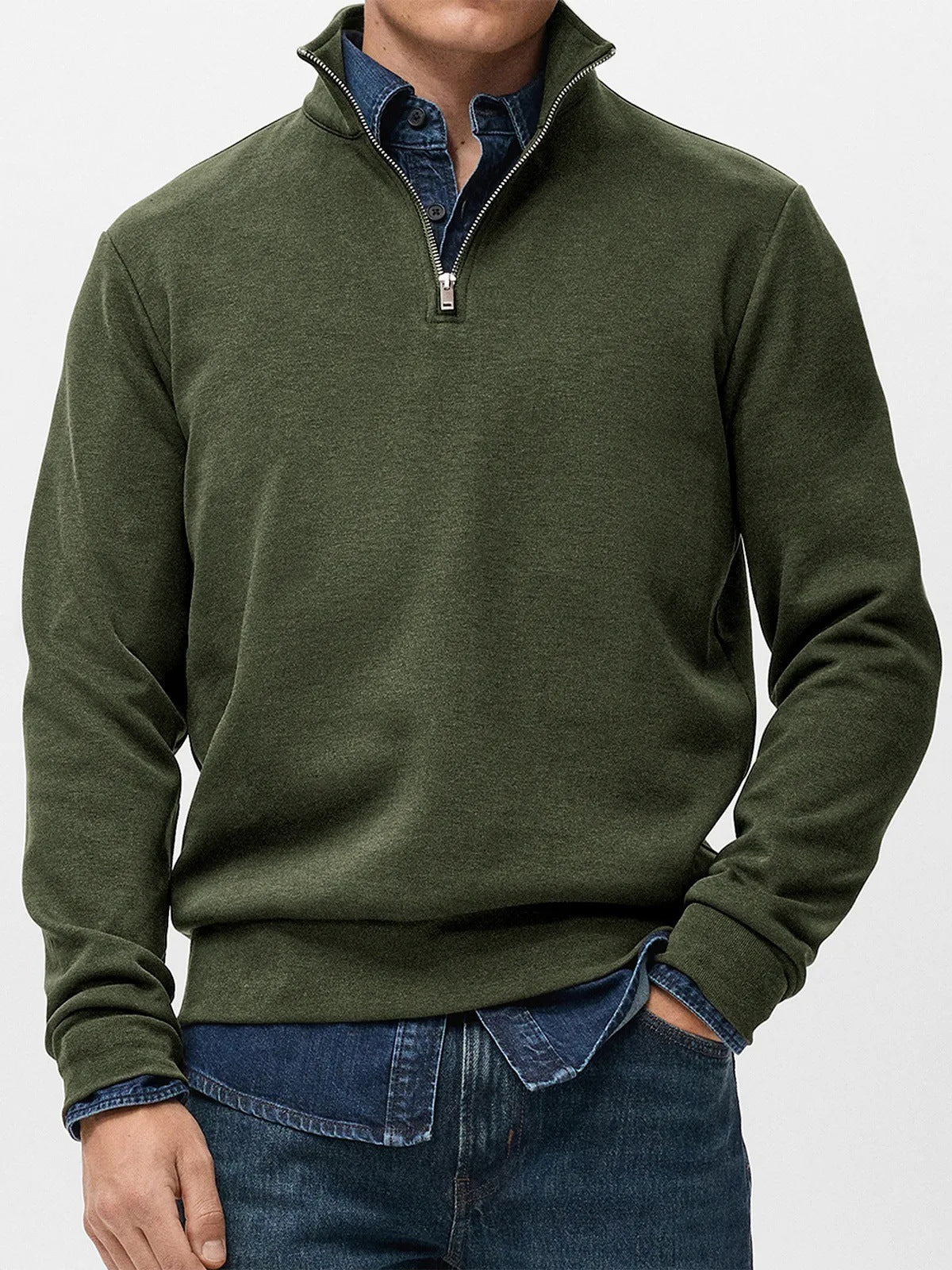 Abel | Half Zip Fleece Mens Sweatshirt, Army Green