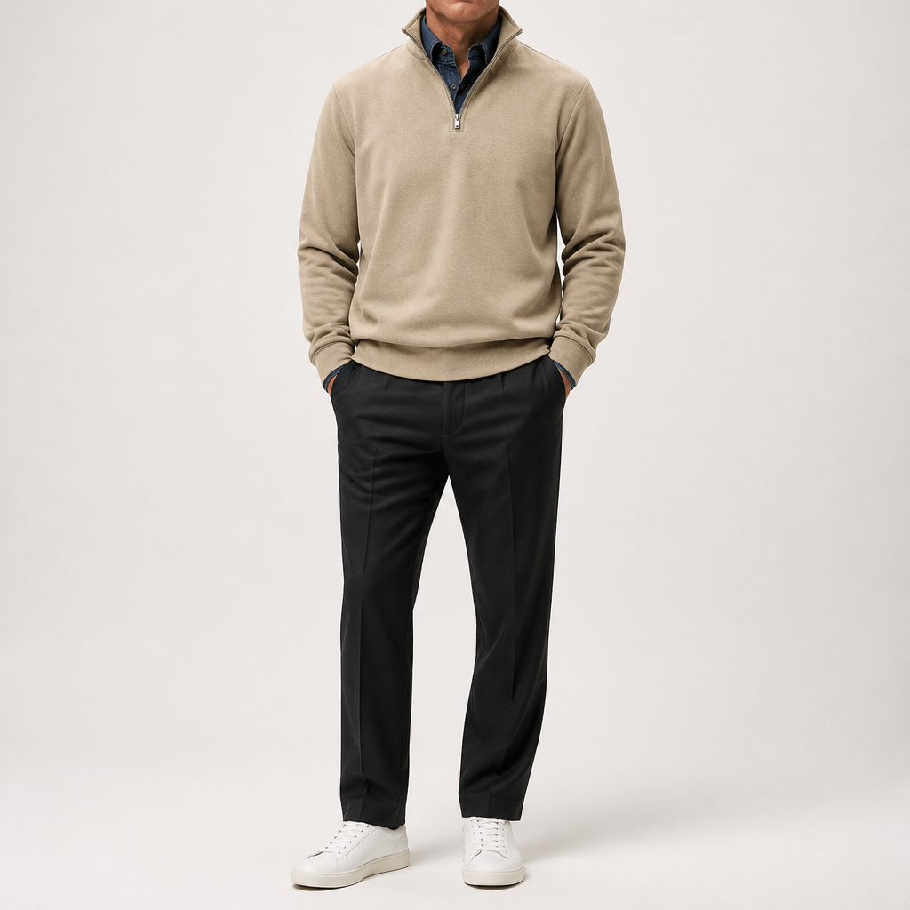 Abel | Half Zip Fleece Mens Sweatshirt, Khaki