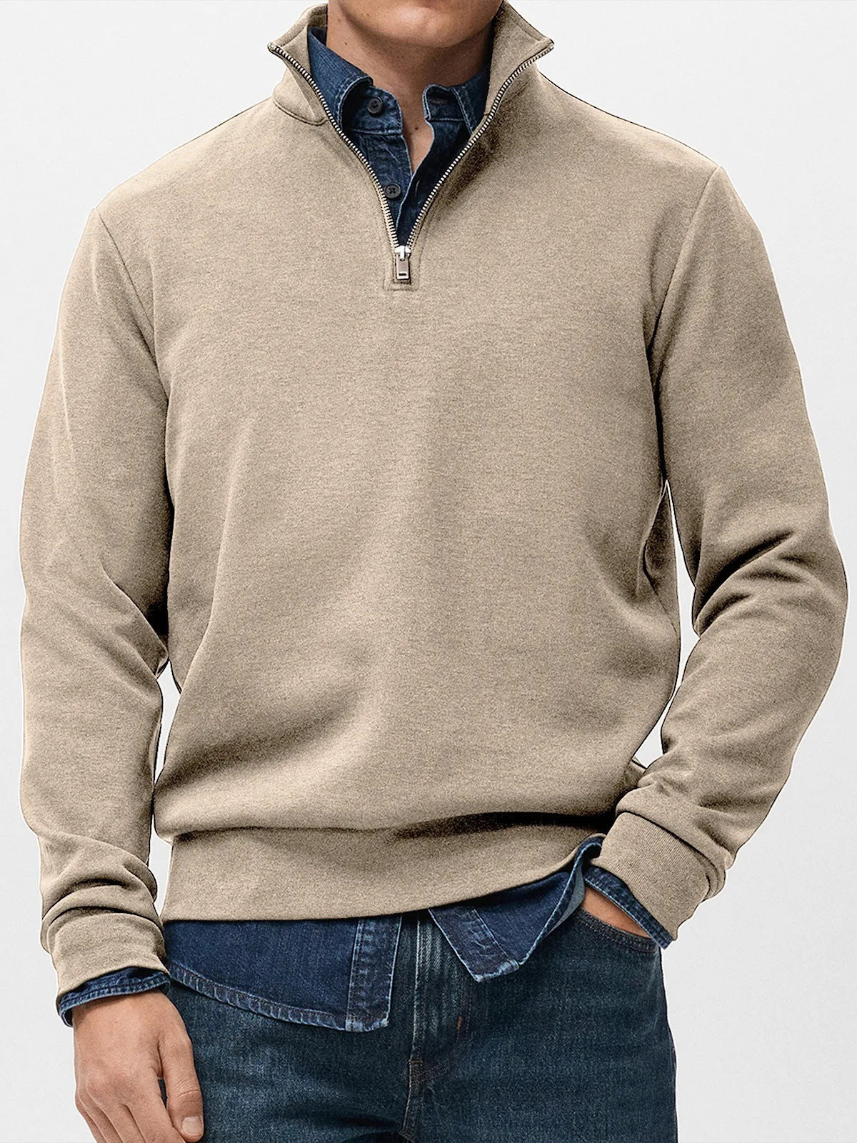 Abel | Half Zip Fleece Mens Sweatshirt, Khaki