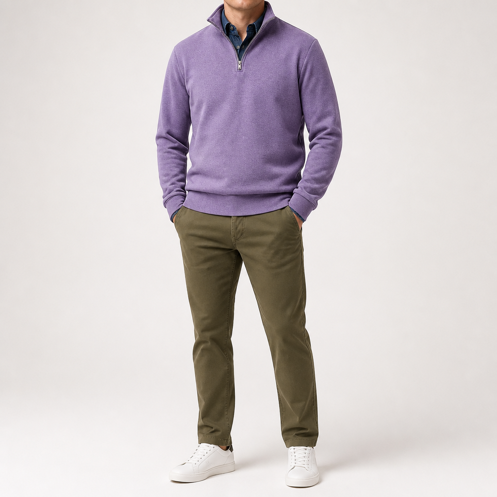 Abel | Half Zip Fleece Mens Sweatshirt, Purple